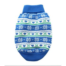 Dog Cable Knit 100% Cotton Sweater - Snowflakes and Hearts Blue (Option: X-Small)