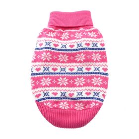Dog Cable Knit 100% Cotton Sweater - Snowflakes and Hearts Pink (Option: X-Large)