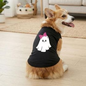 NEW - Cute Ghost with Bow Dog Shirt - Jet Black (Option: X-Large)