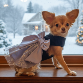 Black Velvet Dog Dress with Gray Snowflake Skirt (Option: X-Large)