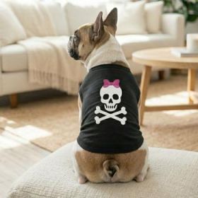 NEW - Pirate Skull with Pink Bow Dog Shirt - Jet Black (Option: Small)