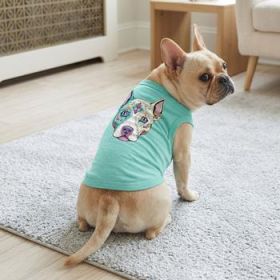 NEW - Sugar Skull Dog Shirt - Teal (Option: Large)